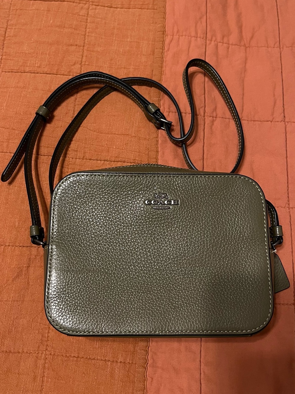 Coach Olive Green Pebbled Leather Camera Bag with Wristlet Wallet
